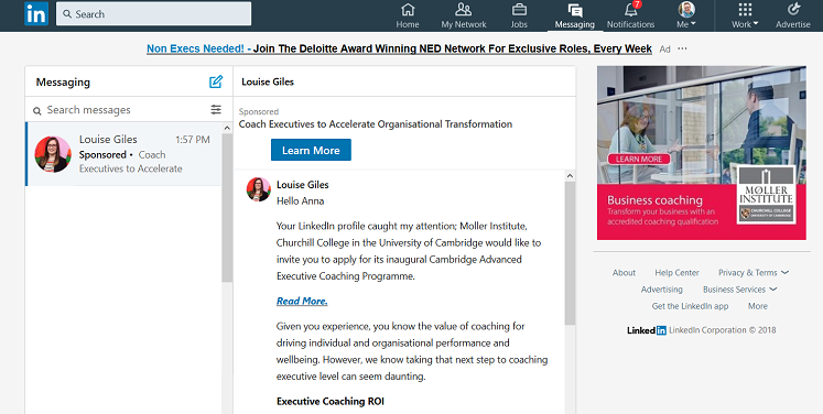 Example of LinkedIn InMail